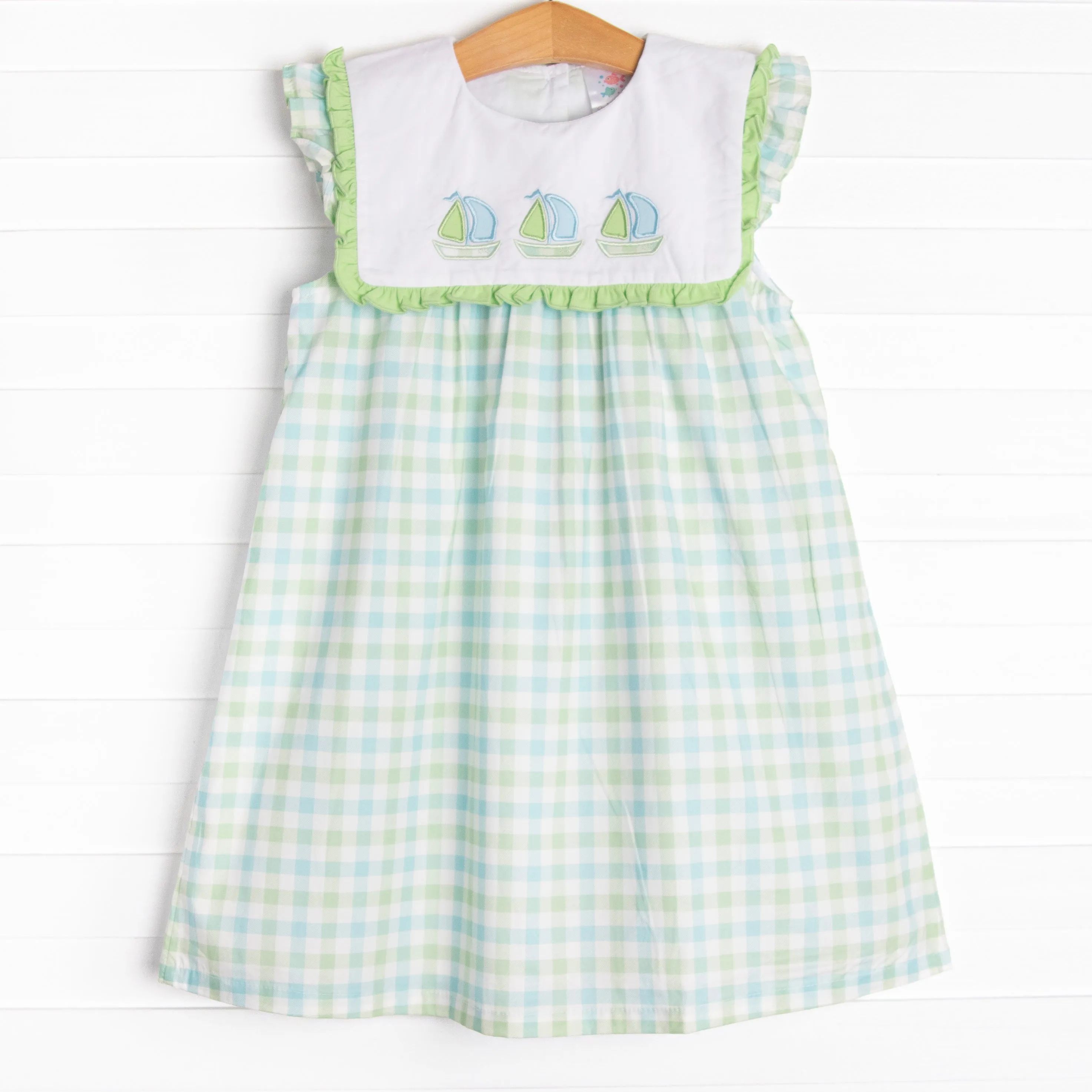 Sailor Shores Applique Dress, Green