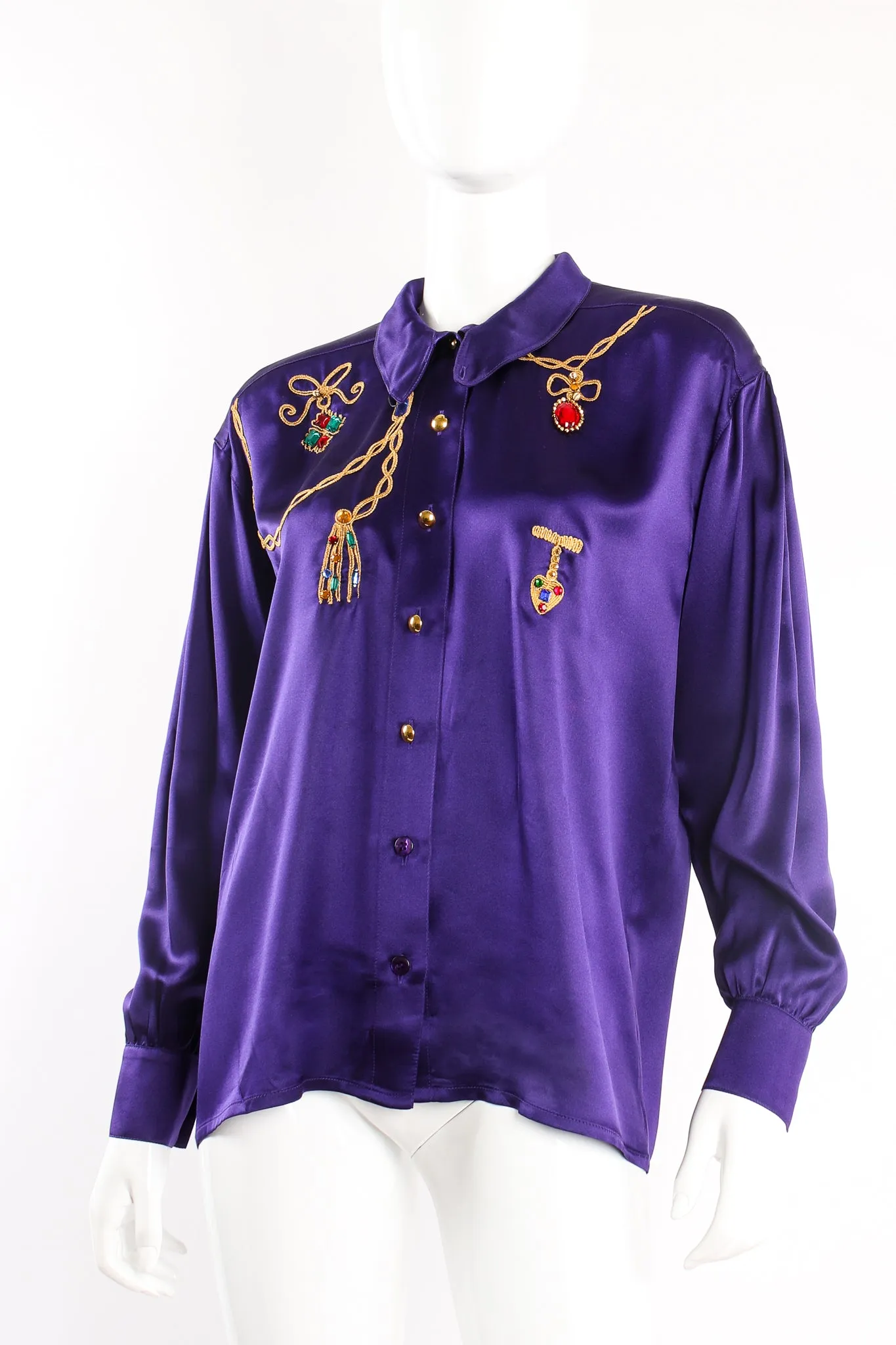 Satin Jeweled Necklace Blouse