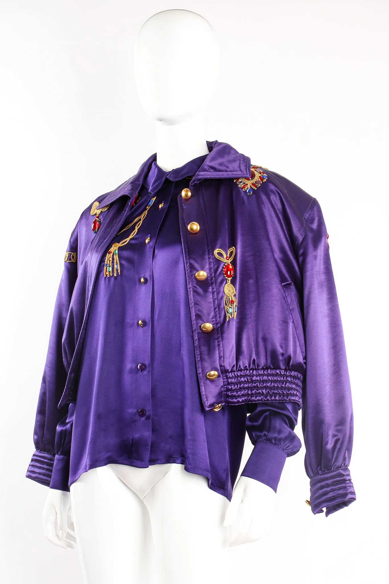 Satin Jeweled Necklace Blouse
