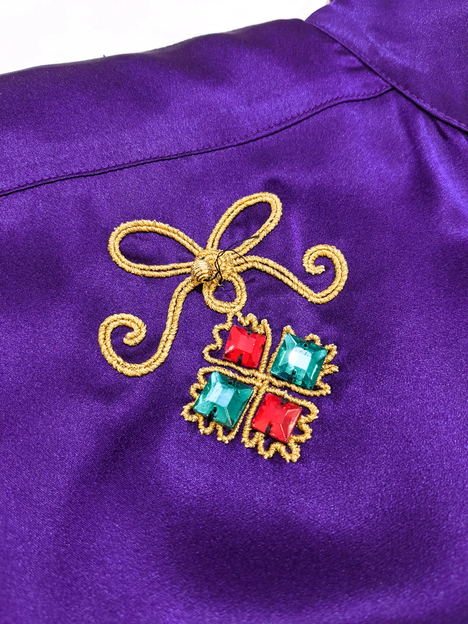 Satin Jeweled Necklace Blouse