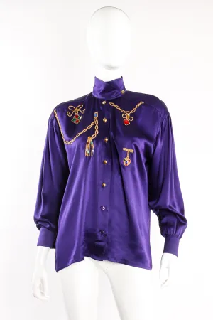 Satin Jeweled Necklace Blouse