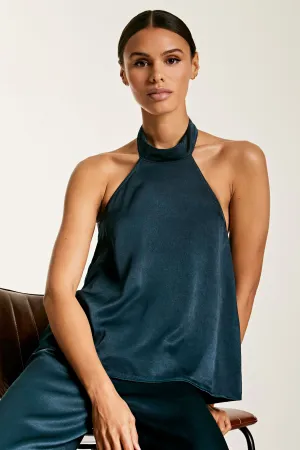 SATIN TURTLENECK HALTER TOP