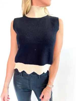 Scalloped Mock Neck Knit Top