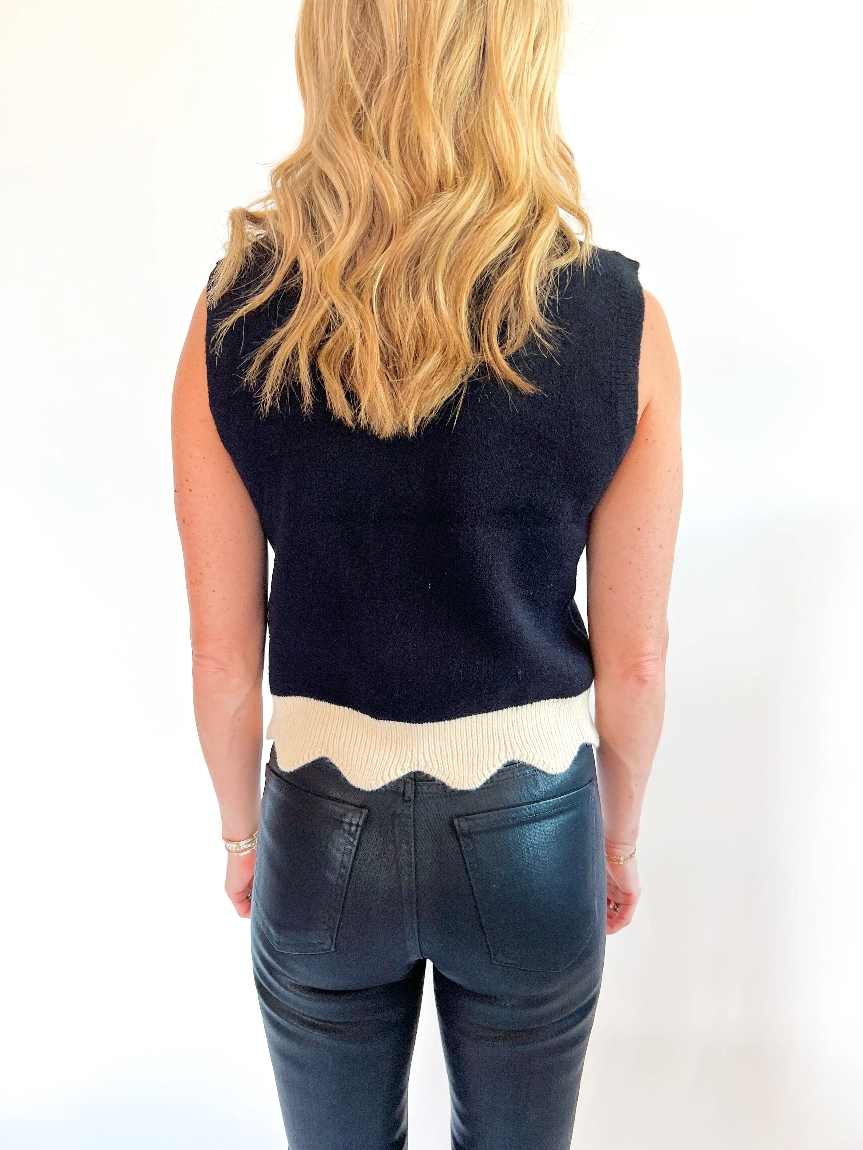 Scalloped Mock Neck Knit Top