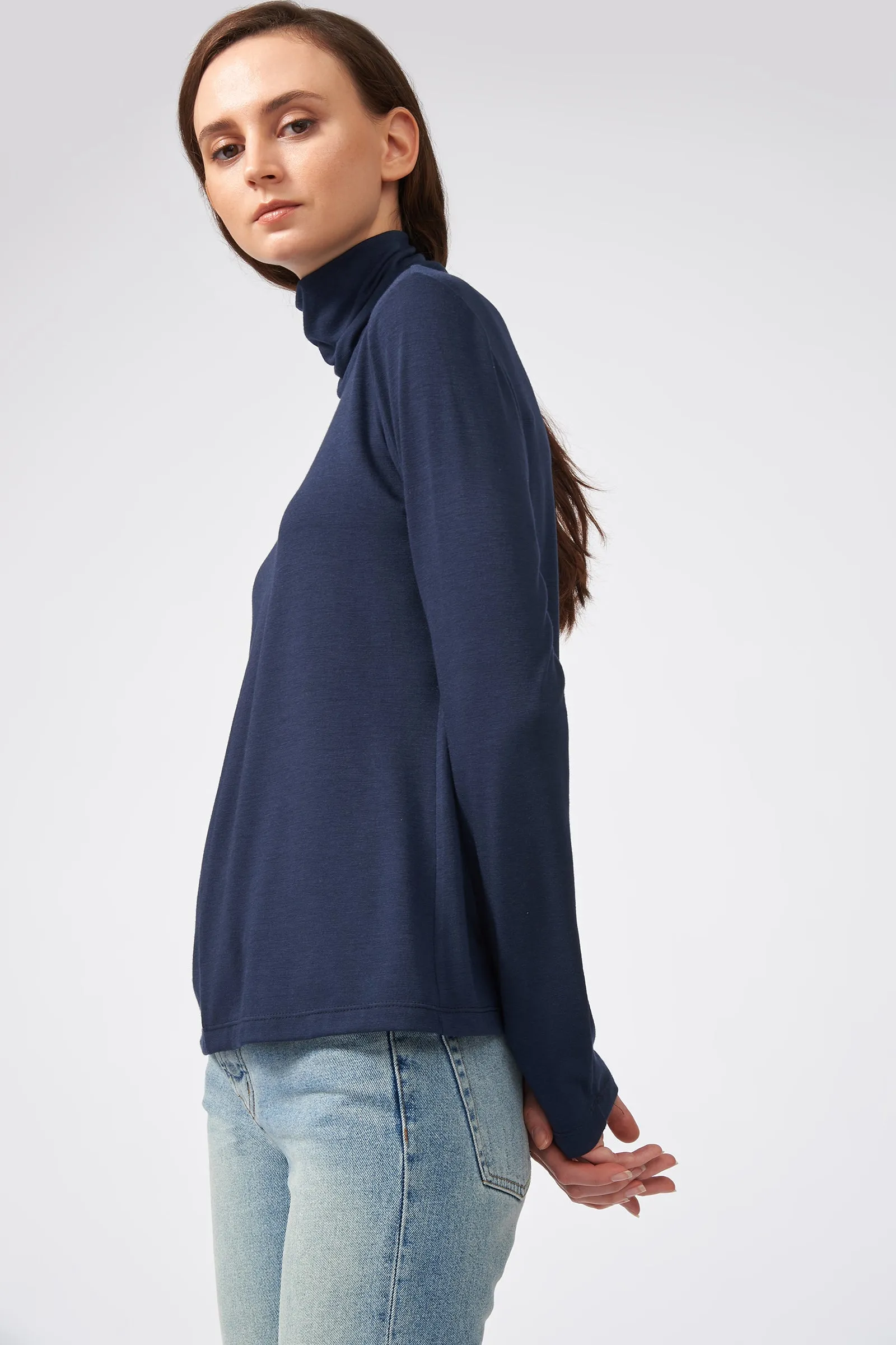 Seamed Fitted Turtleneck - Navy