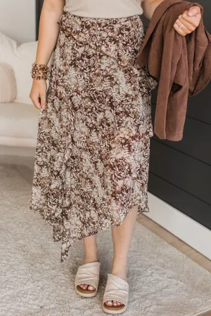 Seeing The Light Floral Skirt- Brown