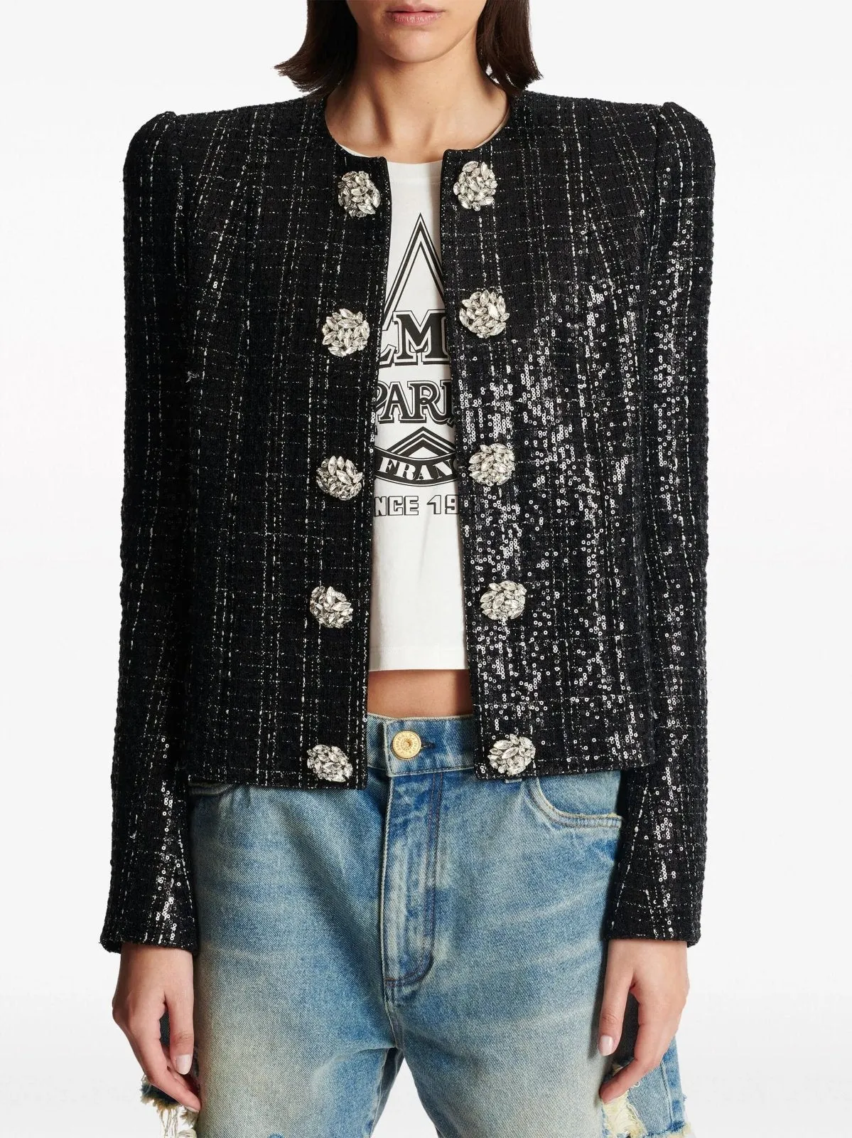 Sequin-Embellished Tweed Jacket