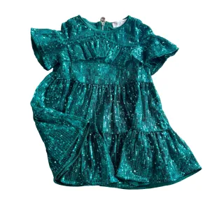 Sequined Tiered Dress w/ Shoulder Ruffle