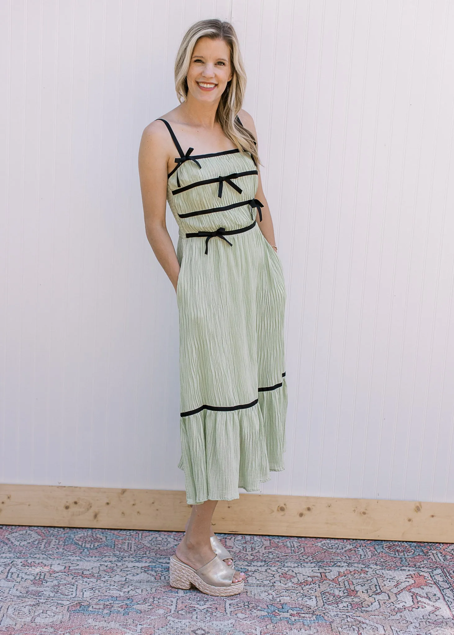 Serenity Celery Dress with Bow Accents