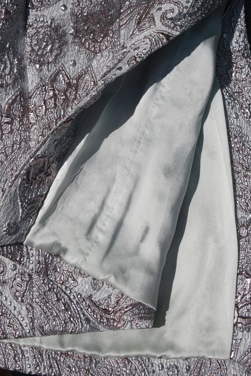 Silver Paisley Pencil Skirt/ Mini, Above Knee or Midi Length