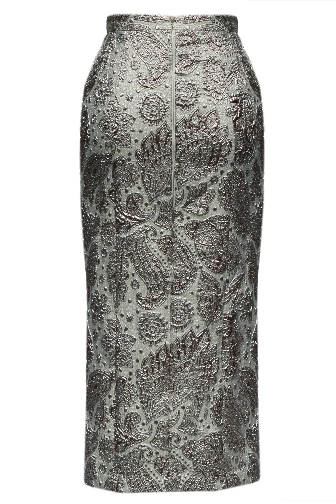 Silver Paisley Pencil Skirt/ Mini, Above Knee or Midi Length