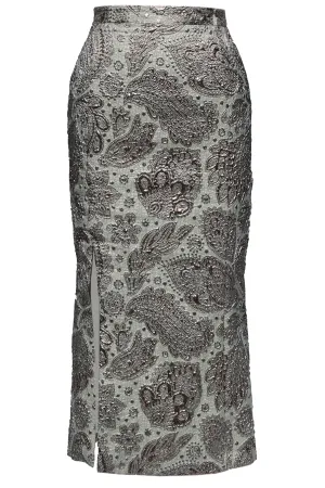 Silver Paisley Pencil Skirt/ Mini, Above Knee or Midi Length