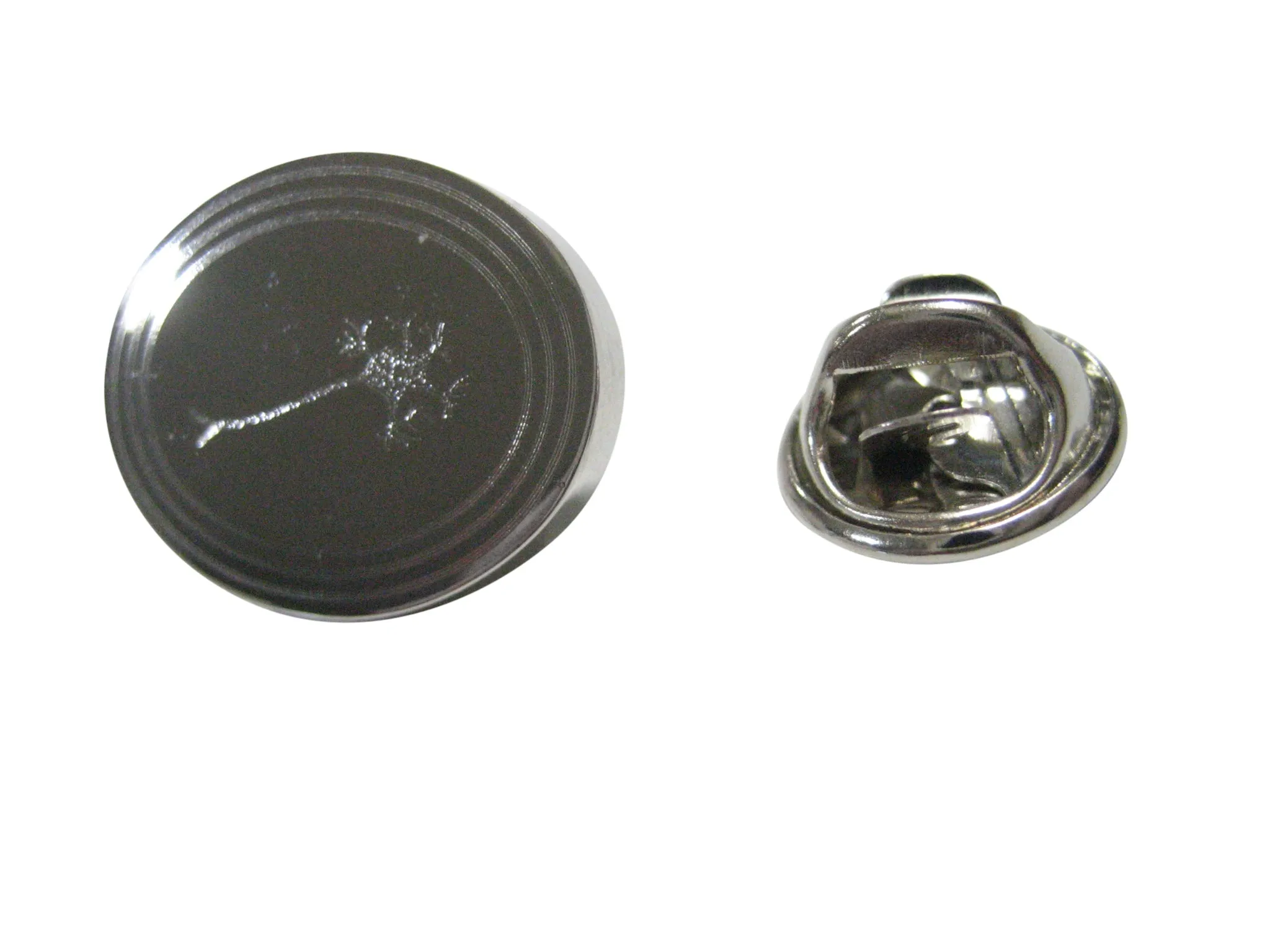 Silver Toned Oval Etched Anatomical Neuron Nerve Cell Lapel Pin