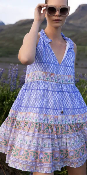 Sleeveless Tiered Short Dress in Campania Periwinkle