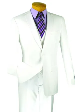 Slim Fit 3 Piece 2 Button Suit (White) SV2900