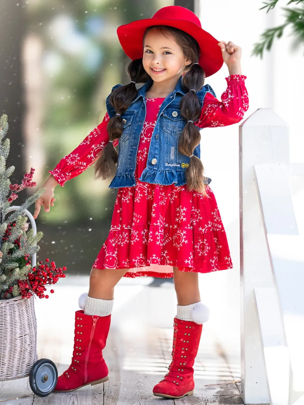 SmileyWorld Happy Snowflake Denim Vest and Dress Set