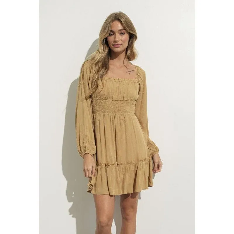 Smock detail ruffle mini dress