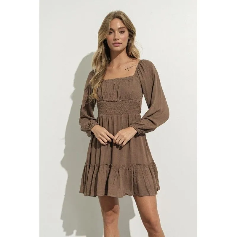 Smock detail ruffle mini dress