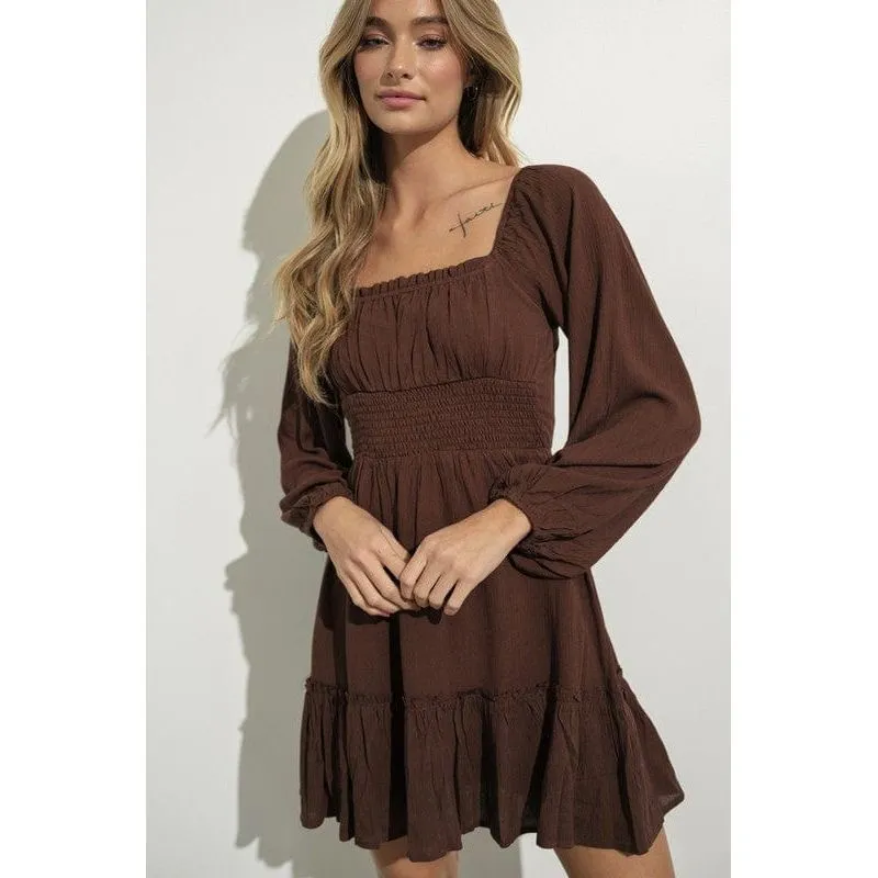 Smock detail ruffle mini dress