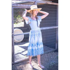 Smocked Eyelet Midi Dress