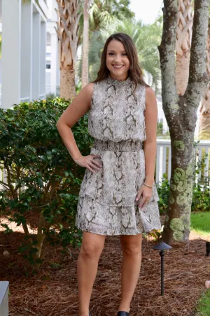 Snakeskin Mock Neck Dress