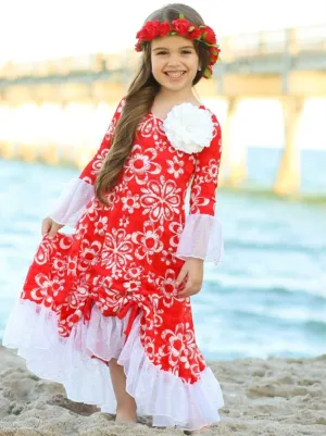 So Charming Lace Hi-Lo Drawstring Ruffled Dress