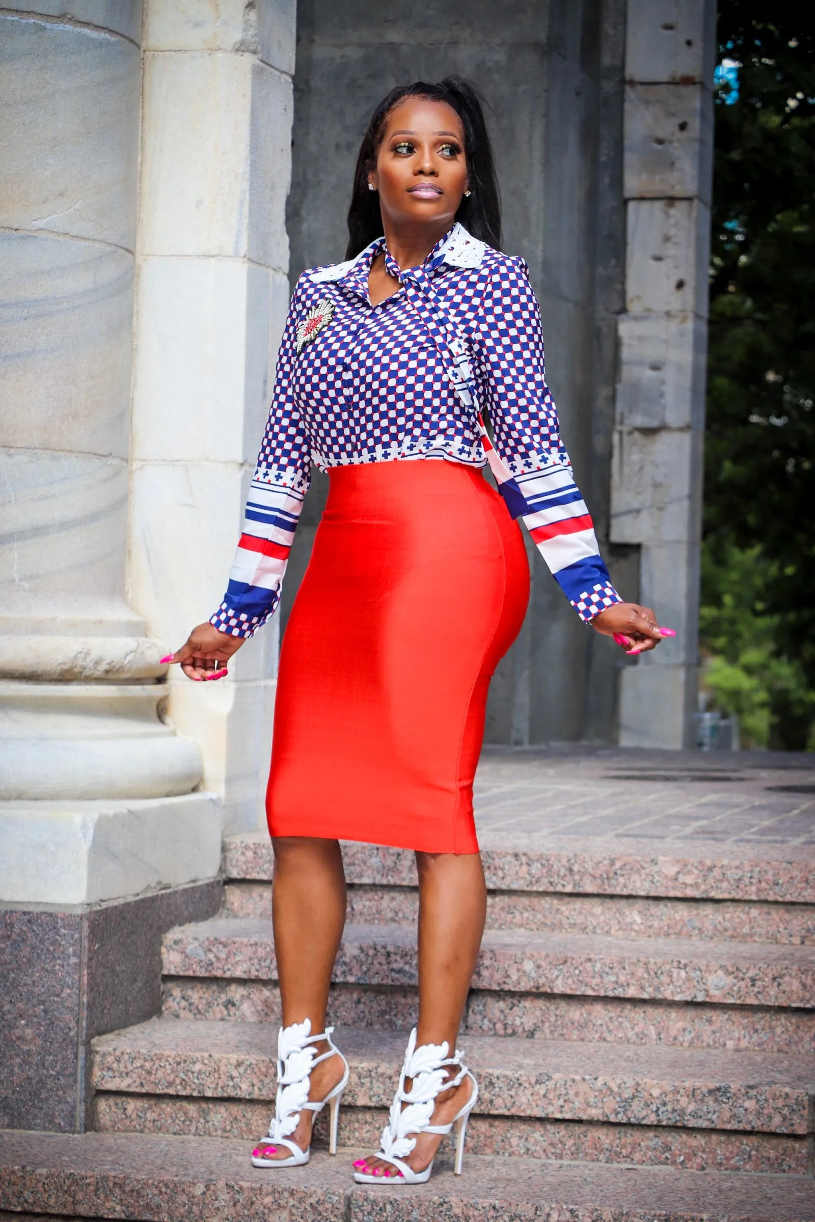 So Posh Cherry Elastic Silhouette Bandage Skirt