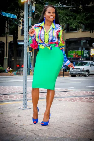 So Posh Kelly Green Elastic Silhouette Bandage Skirt