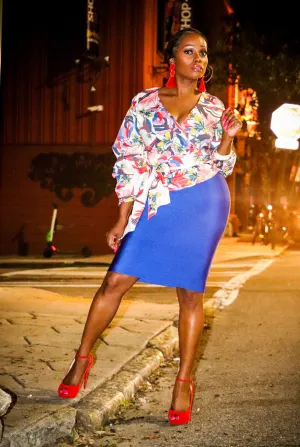So Posh Royal Blue Elastic Silhouette Bandage Skirt