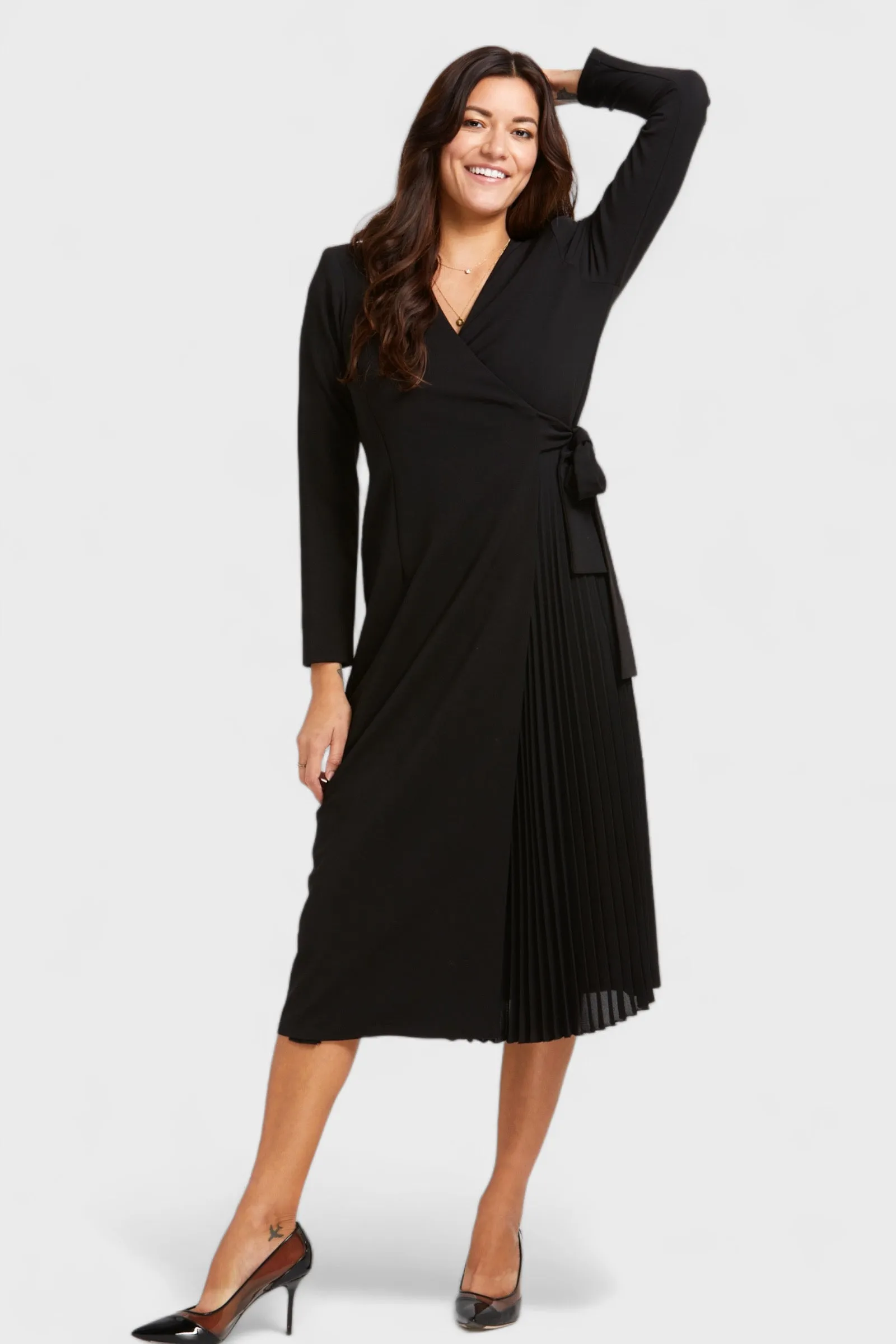 Sofia Black Pleated Wrap Dress
