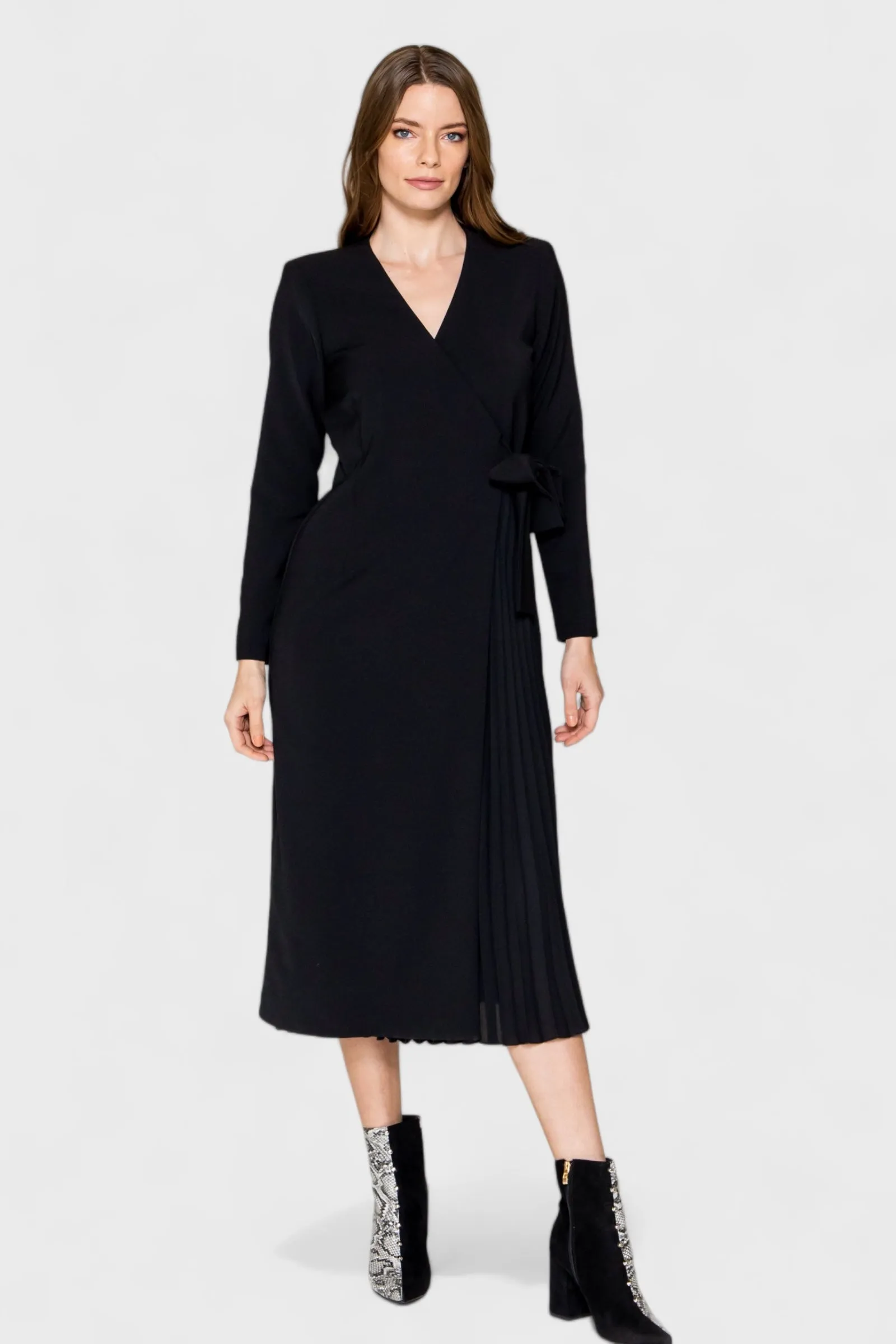 Sofia Black Pleated Wrap Dress