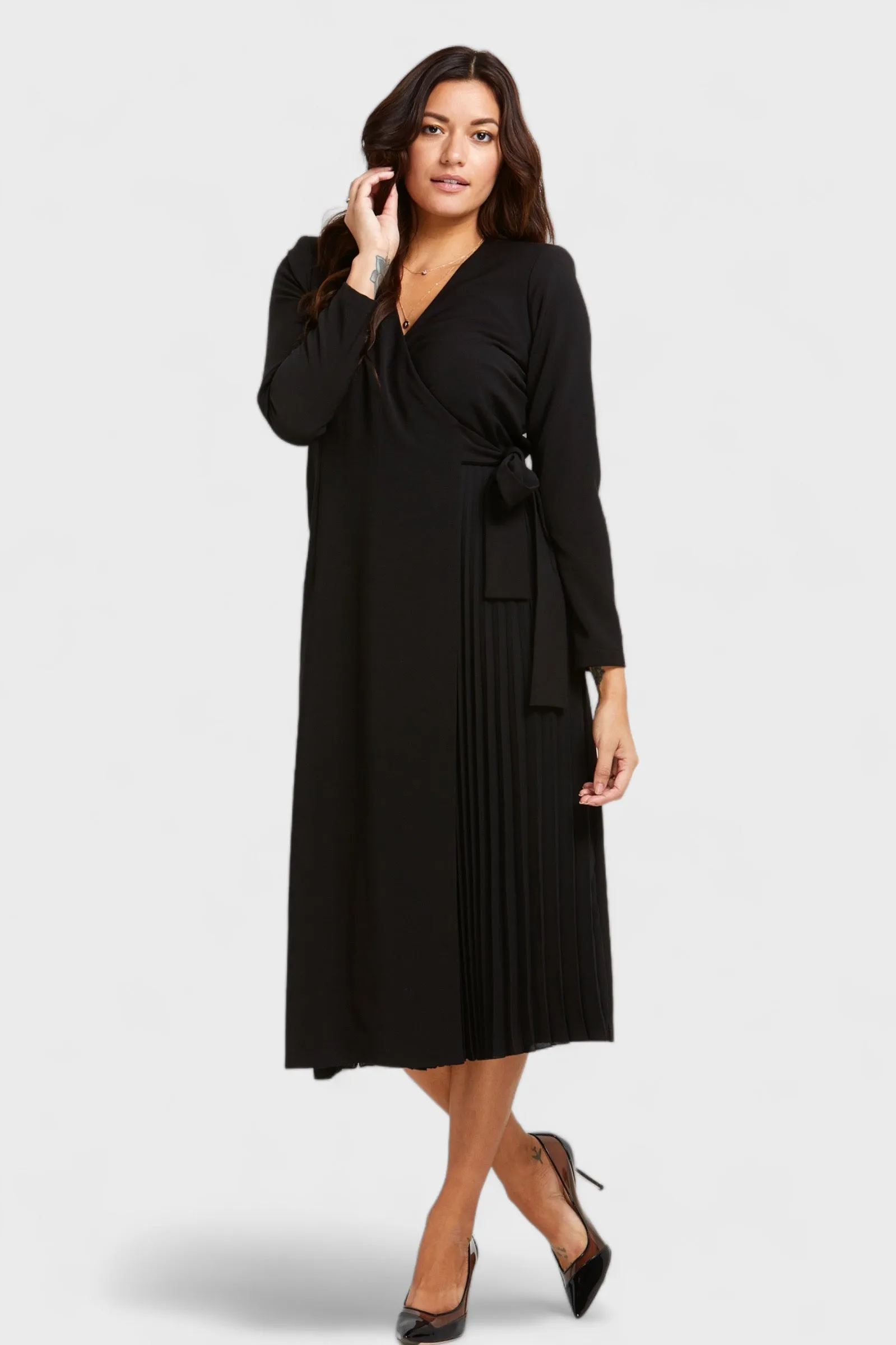 Sofia Black Pleated Wrap Dress