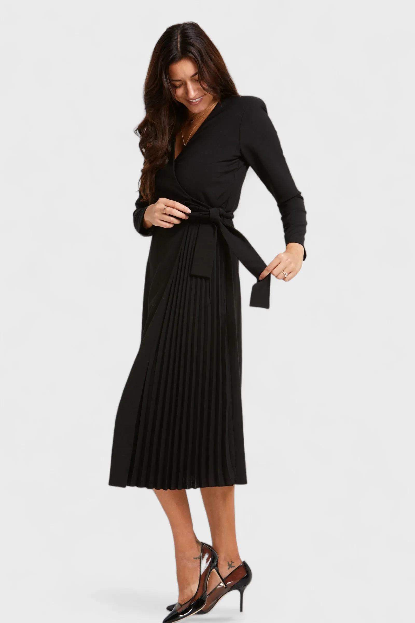Sofia Black Pleated Wrap Dress