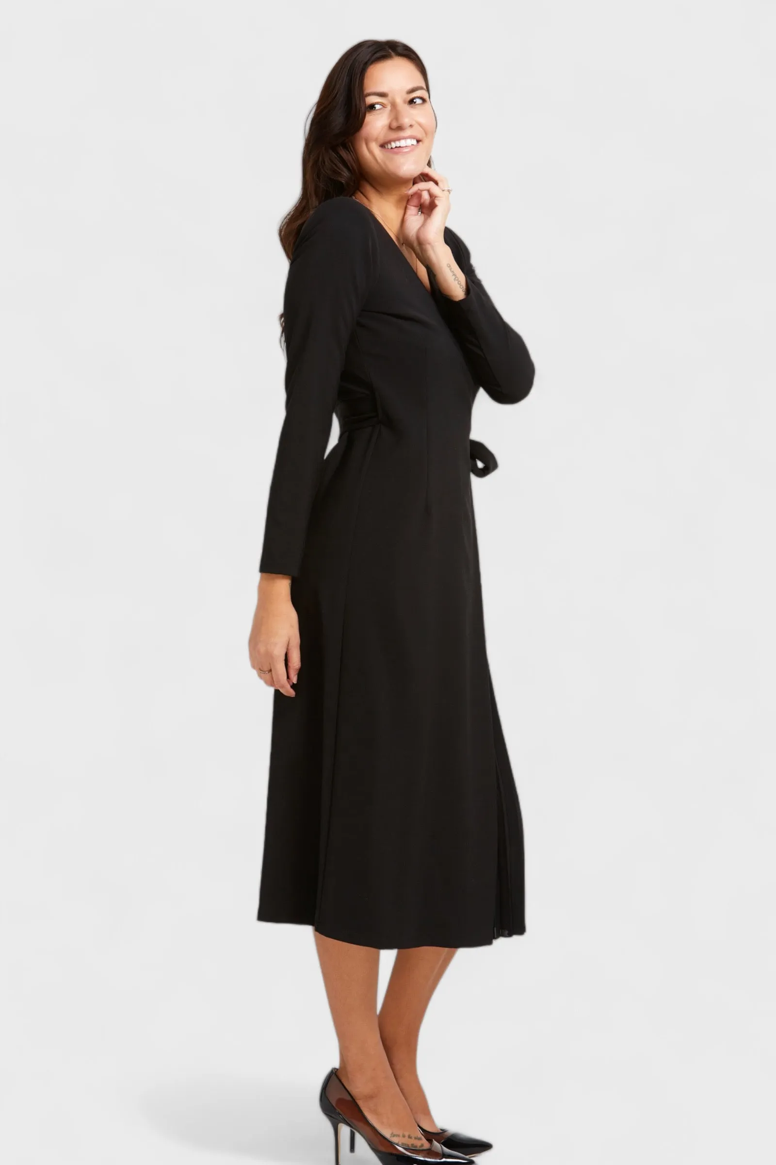 Sofia Black Pleated Wrap Dress
