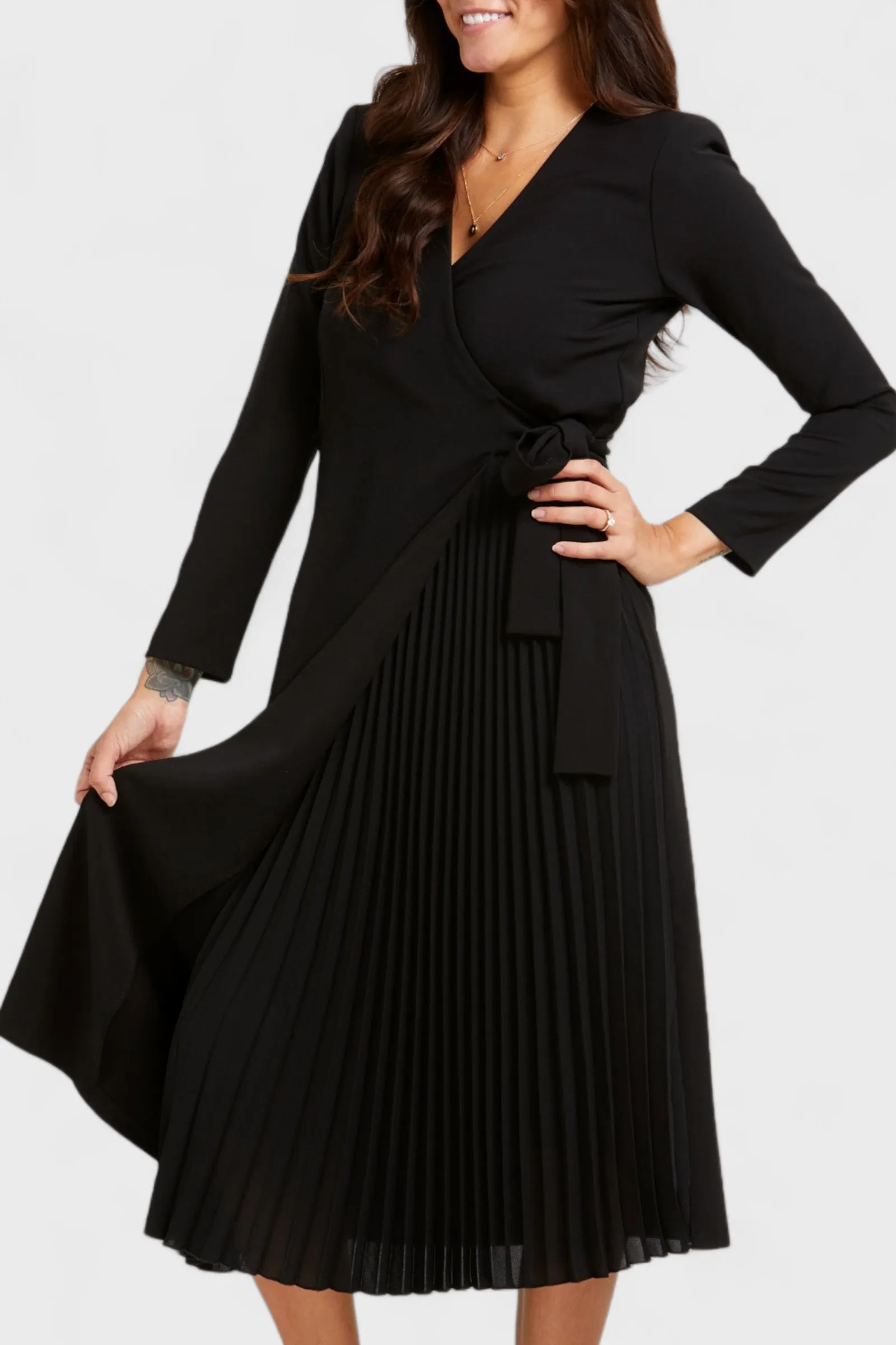 Sofia Black Pleated Wrap Dress