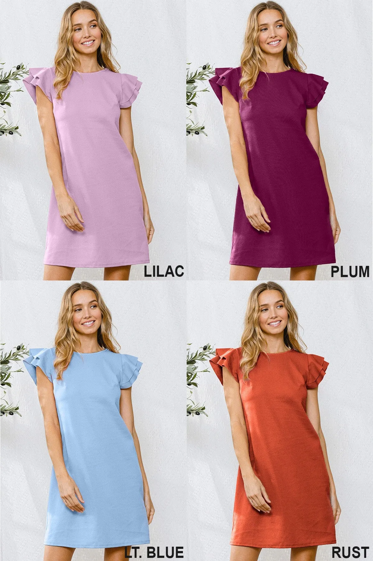 SOLID FLOWING RUFFLE SLEEVES DRESS