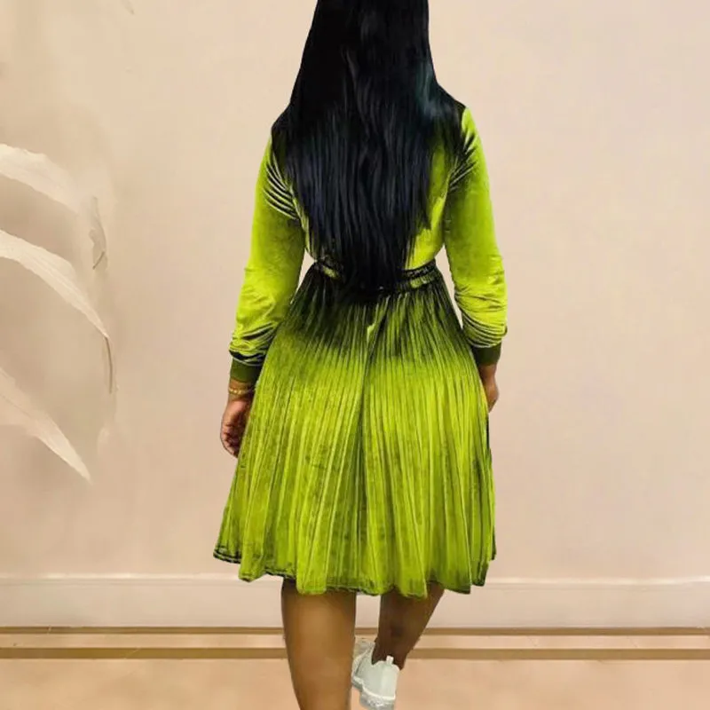 Solid Letter Print Pleated Dress
