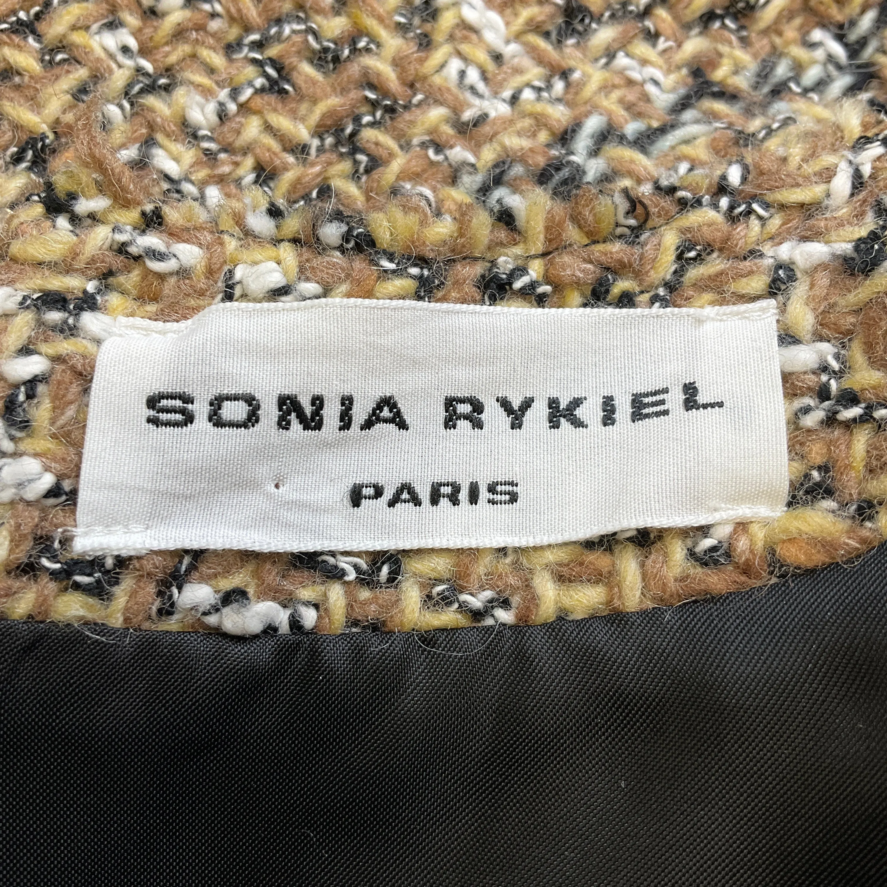 Sonia Rykiel Tan Multi Fringed Wool Tweed Jacket and Dress Suit Set