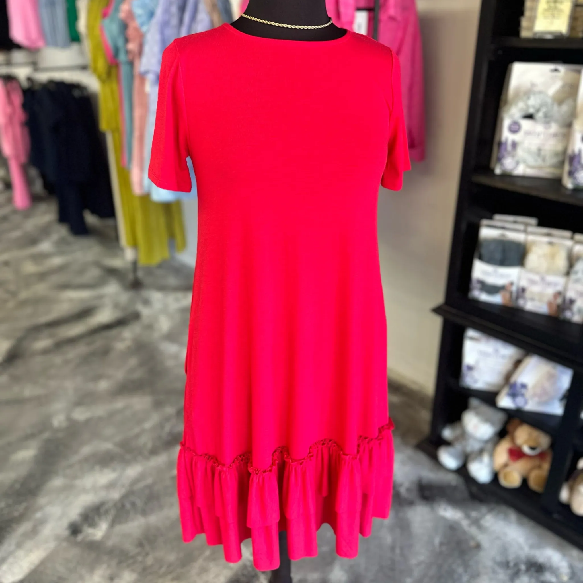 Southern Flair Ruffle Hem Dress | Red