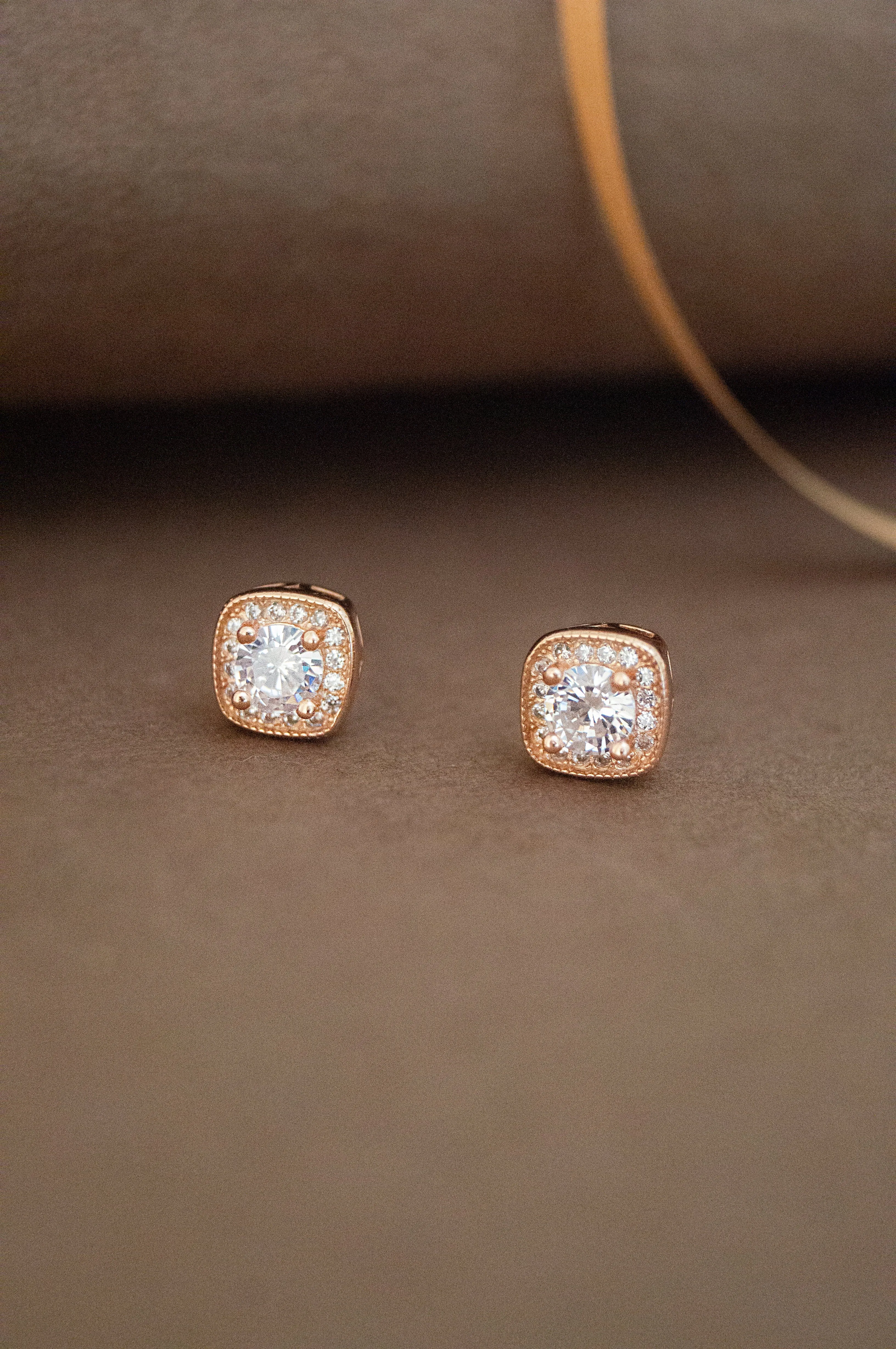 Square It Up With Sparkle Rose Gold Plated Sterling Silver Stud Earrings