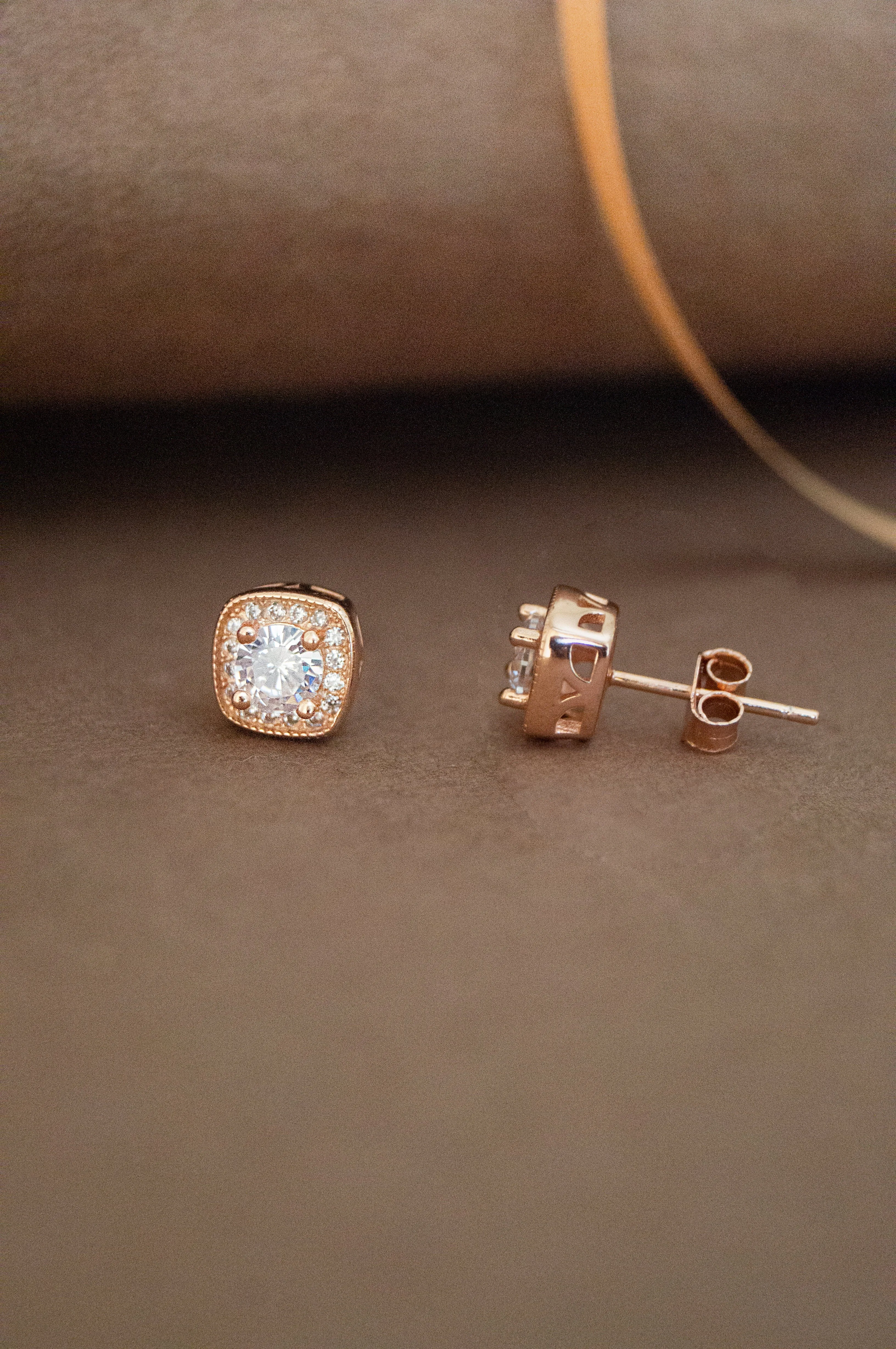 Square It Up With Sparkle Rose Gold Plated Sterling Silver Stud Earrings