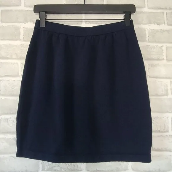 St. John Basics Pencil Skirt Womens Size 6 Navy Blue Knit Pull On Career