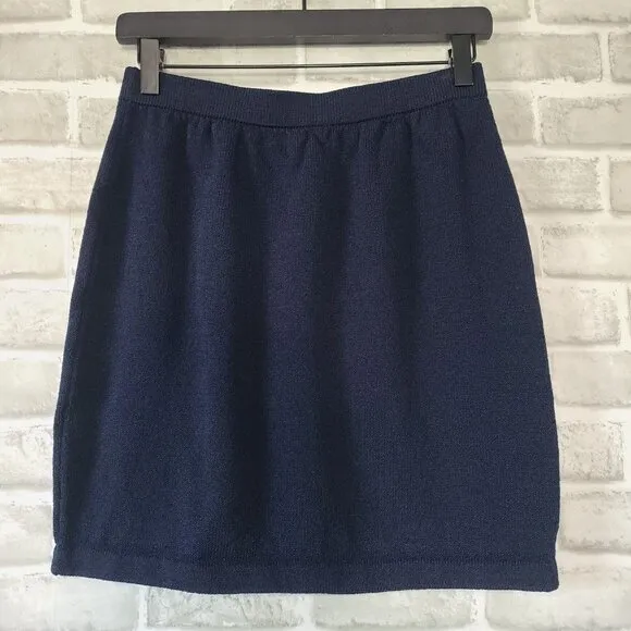 St. John Basics Pencil Skirt Womens Size 6 Navy Blue Knit Pull On Career