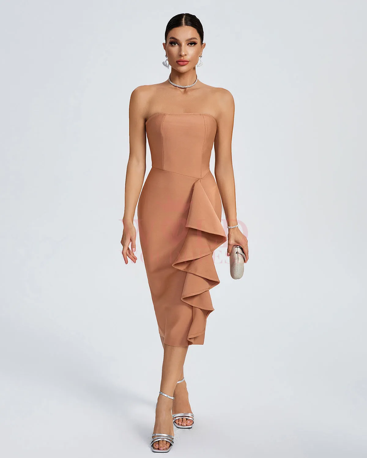 Strapless Ruffle Bandage Midi Dress