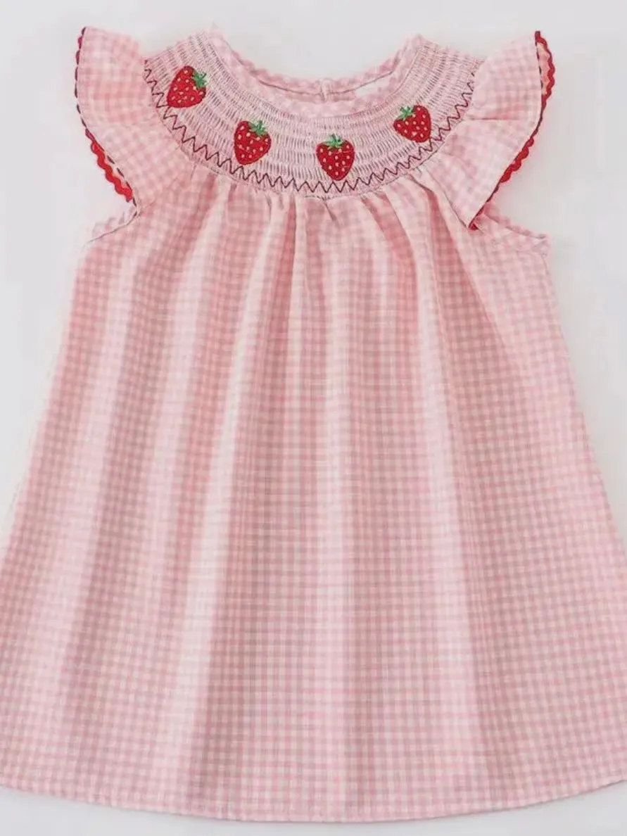 Strawberry Smocked Dress: Pale Pink Mix