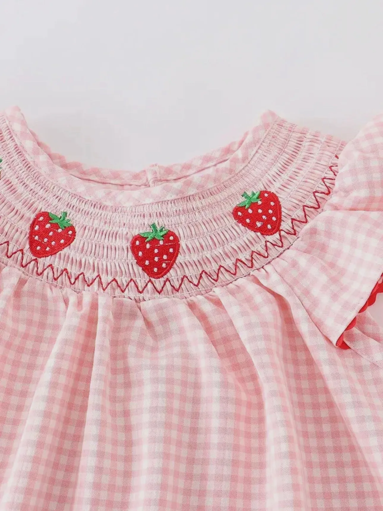 Strawberry Smocked Dress: Pale Pink Mix
