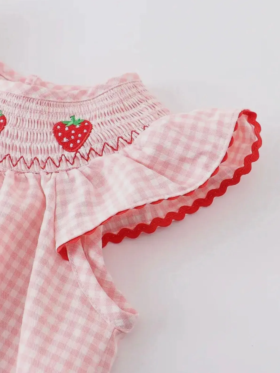 Strawberry Smocked Dress: Pale Pink Mix