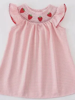 Strawberry Smocked Dress: Pale Pink Mix