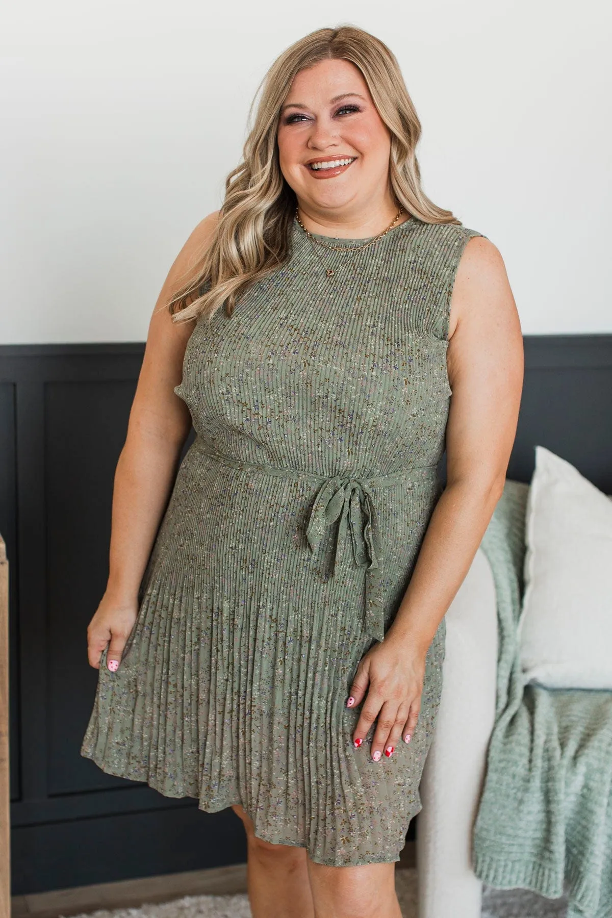 Stroll Through Memories Floral Dress- Dark Sage