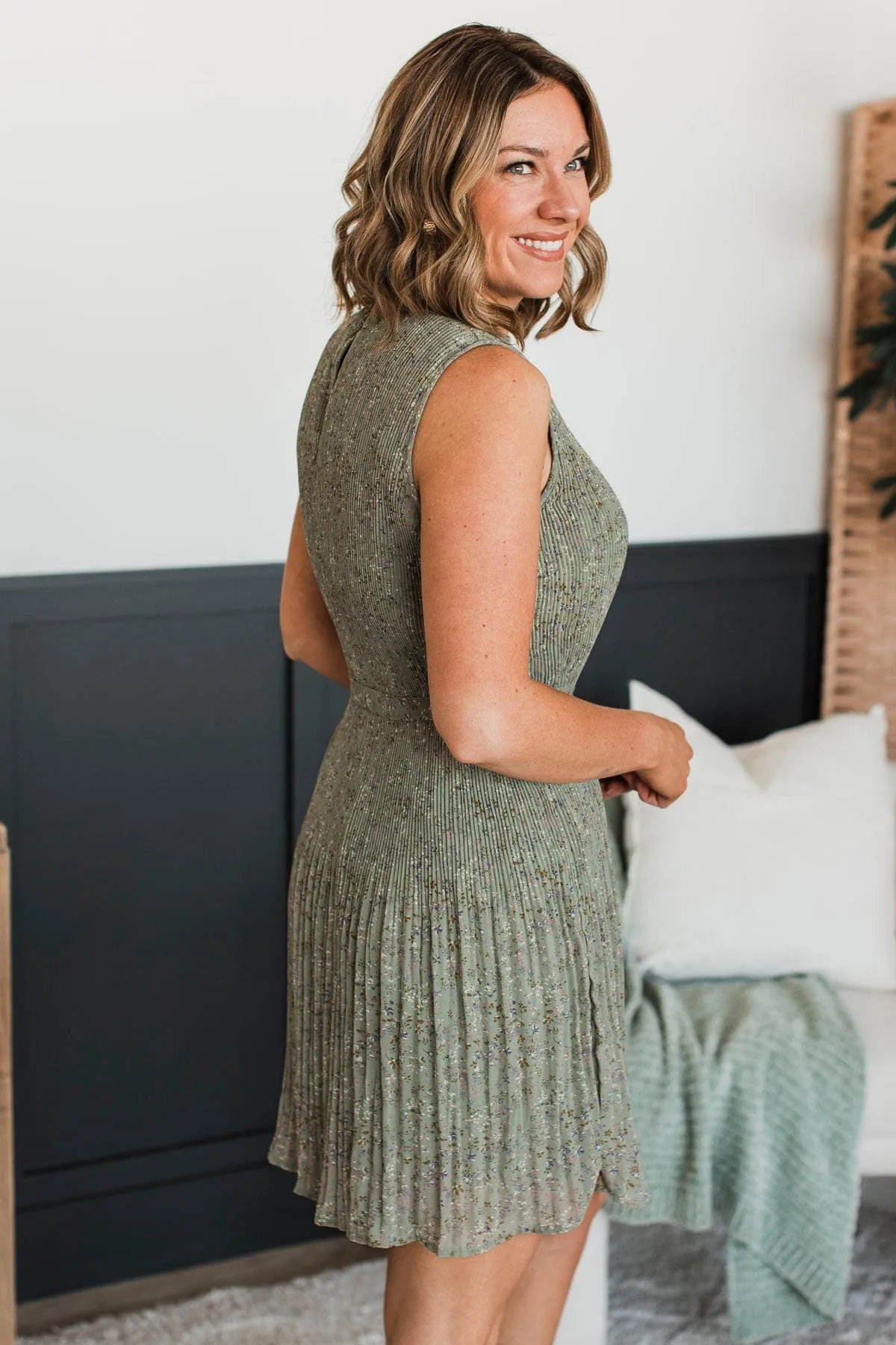 Stroll Through Memories Floral Dress- Dark Sage